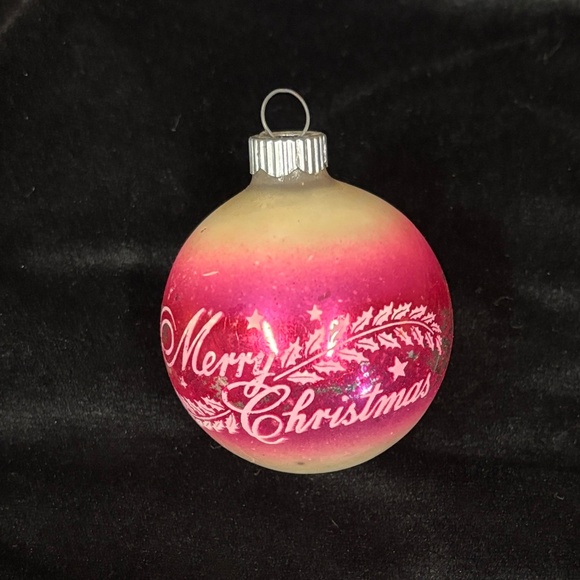 Vintage Shiny Brite Merry Christmas Ornament  Hot Pink & White 1950's - Picture 1 of 6